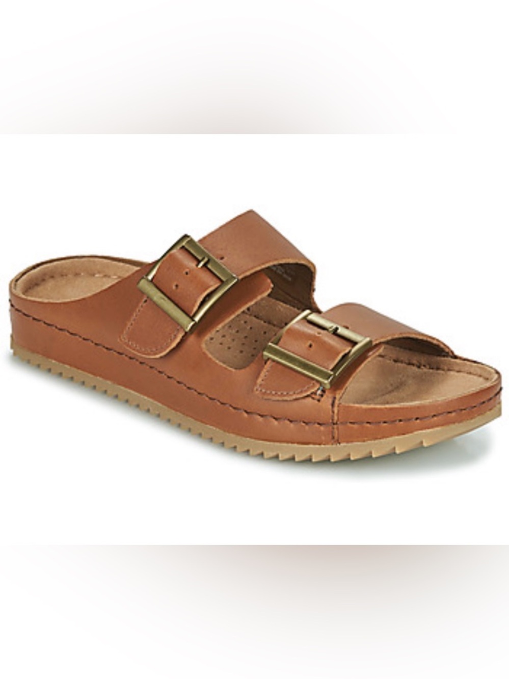 Clarks Brown Double Buckle Slide Sandals